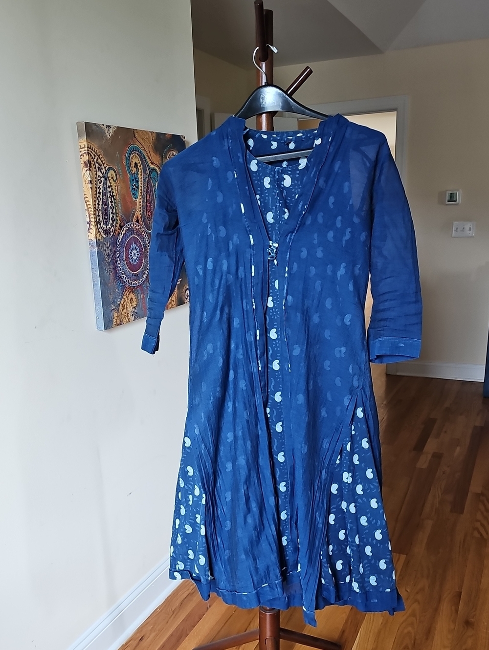 Boho Indigo Blockprint dress with shrug